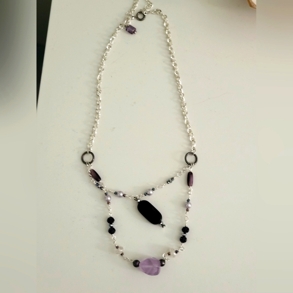 Purple gem necklace, 18 inch, silver chain